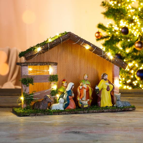 Weihnachtskrippe mit 9 Figuren
