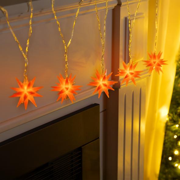 LED Lichterkette mit 5 Sternen, Orange