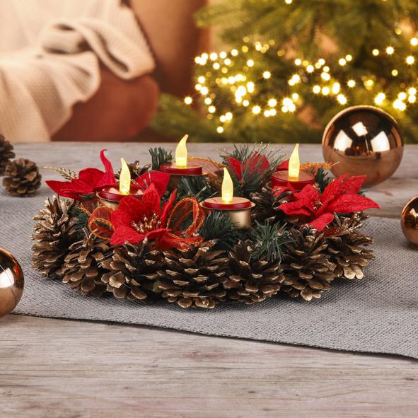 Weihnachtskranz mit LED-Teelichtern