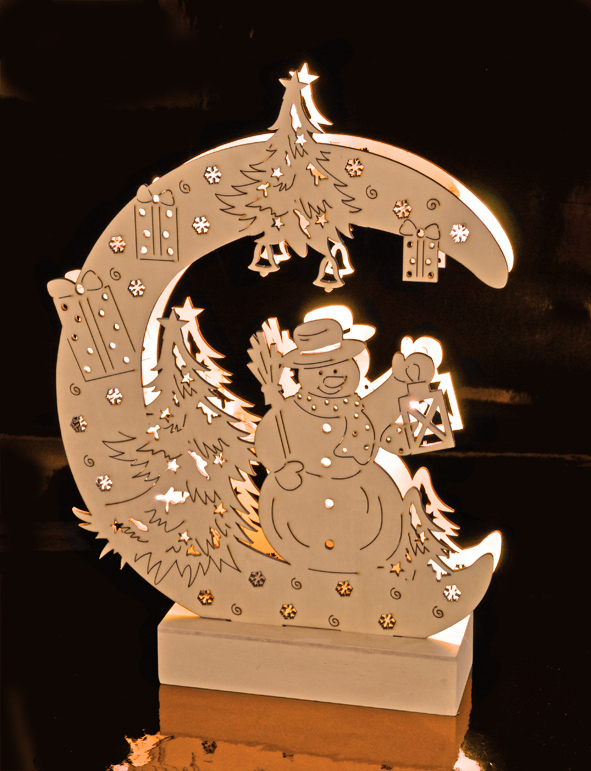 Schneemann auf Mond mit LED Beleuchtung