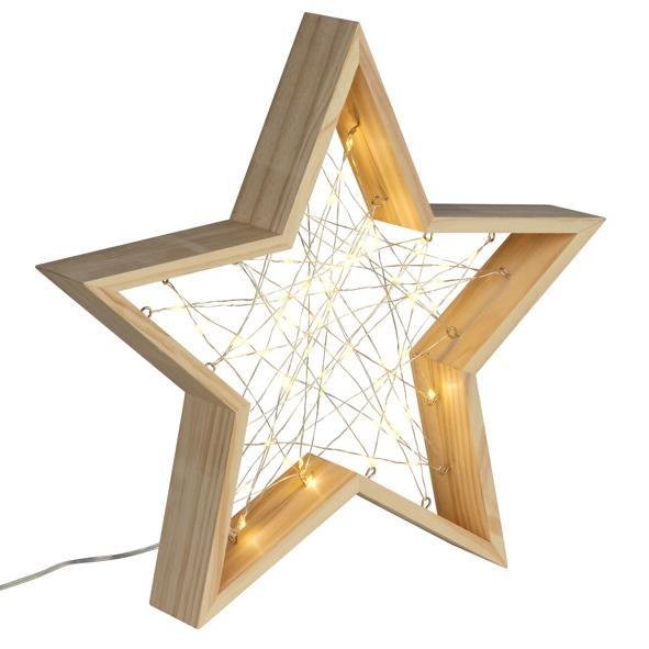 Holzstern mit 60 warm weißen LED