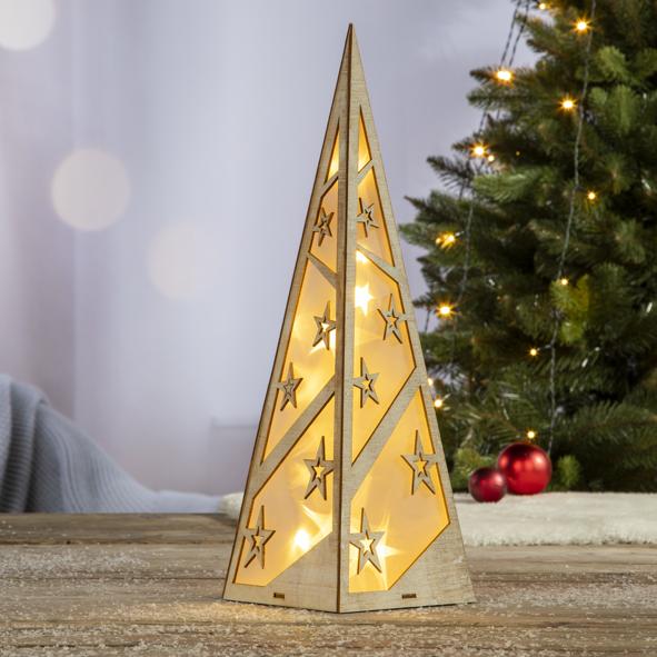 Pyramide mit Holz Rahmen, 10 warm weiße LEDs