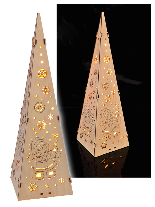 Holz-Weihnachtspyramide mit 15 warm weißen LEDs
