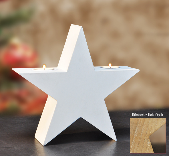 Holzstern mit 2 Teelichthaltern