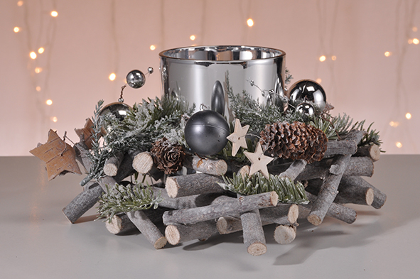 Teelicht mit Deko und Glas