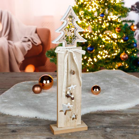 Deko Holzsäule mit Tannenmotiv