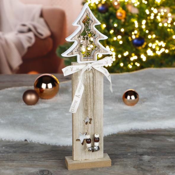 Deko Holzsäule mit Tannenmotiv