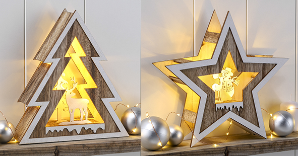 LED Holzdekoration Stern & Tanne