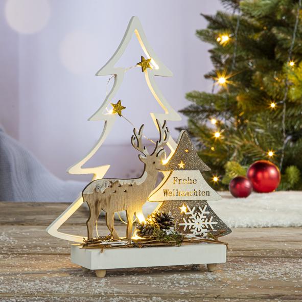 Tisch Holzdeko mit 10 warm weißen LEDs