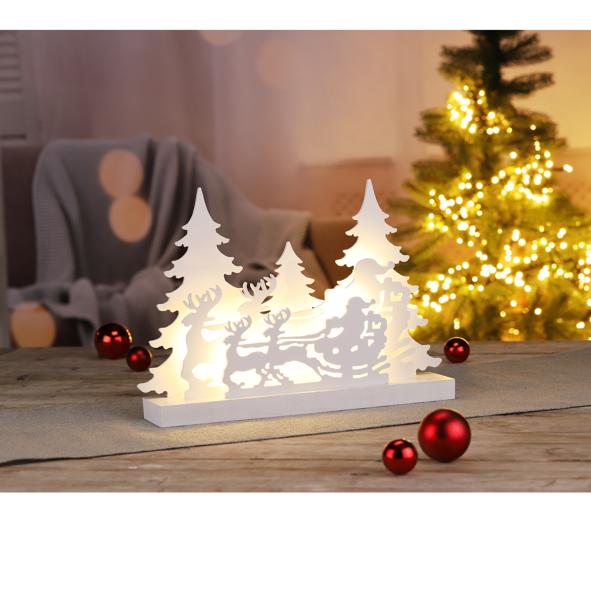 Holzsilhouette mit 2 Rentieren, 14 warm weiße LEDs