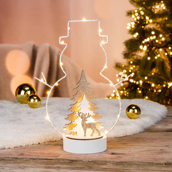 LED Metall Schneemann mit Holztannenbaum