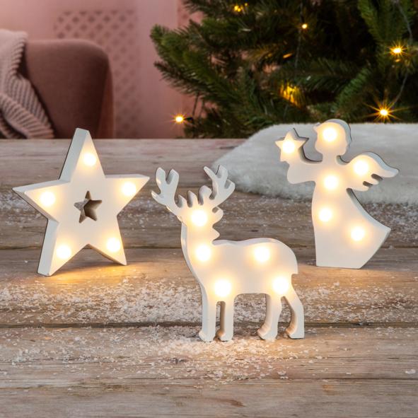 Holzdeko mit LED sortiert