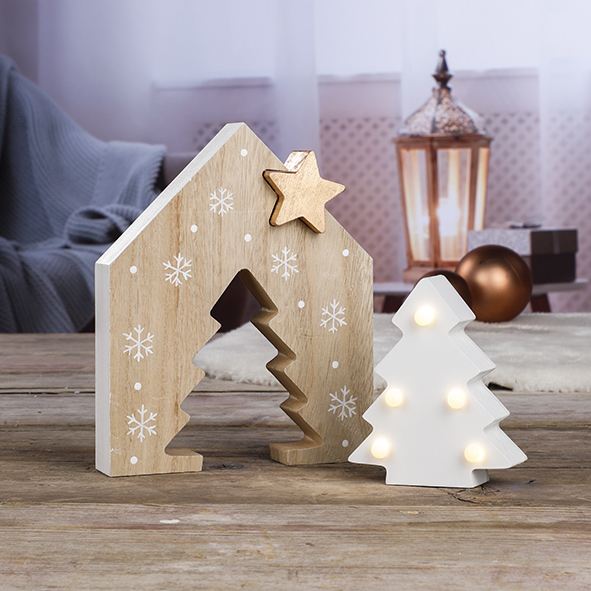 Holzdekoration mit 5 warm weißen LEDs