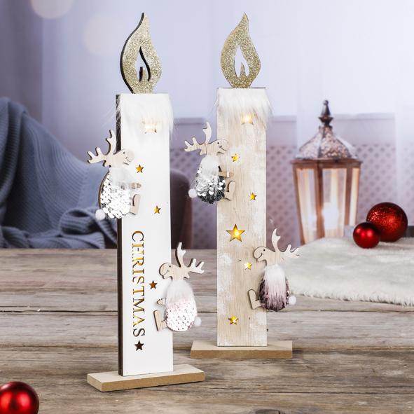 Kerze aus Holz mit 6 warm weißen LEDs