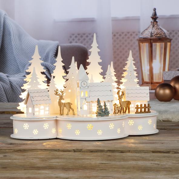 Weihnachtsstadt aus Holz mit LEDs