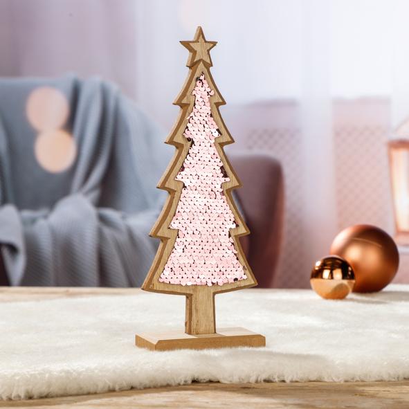 Tanne aus Holz mit Pailletten