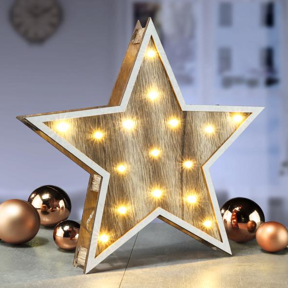 Deko Holzstern mit 16 warmweißen LED