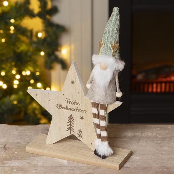 Holzstern mit Weihnachtswichtel
