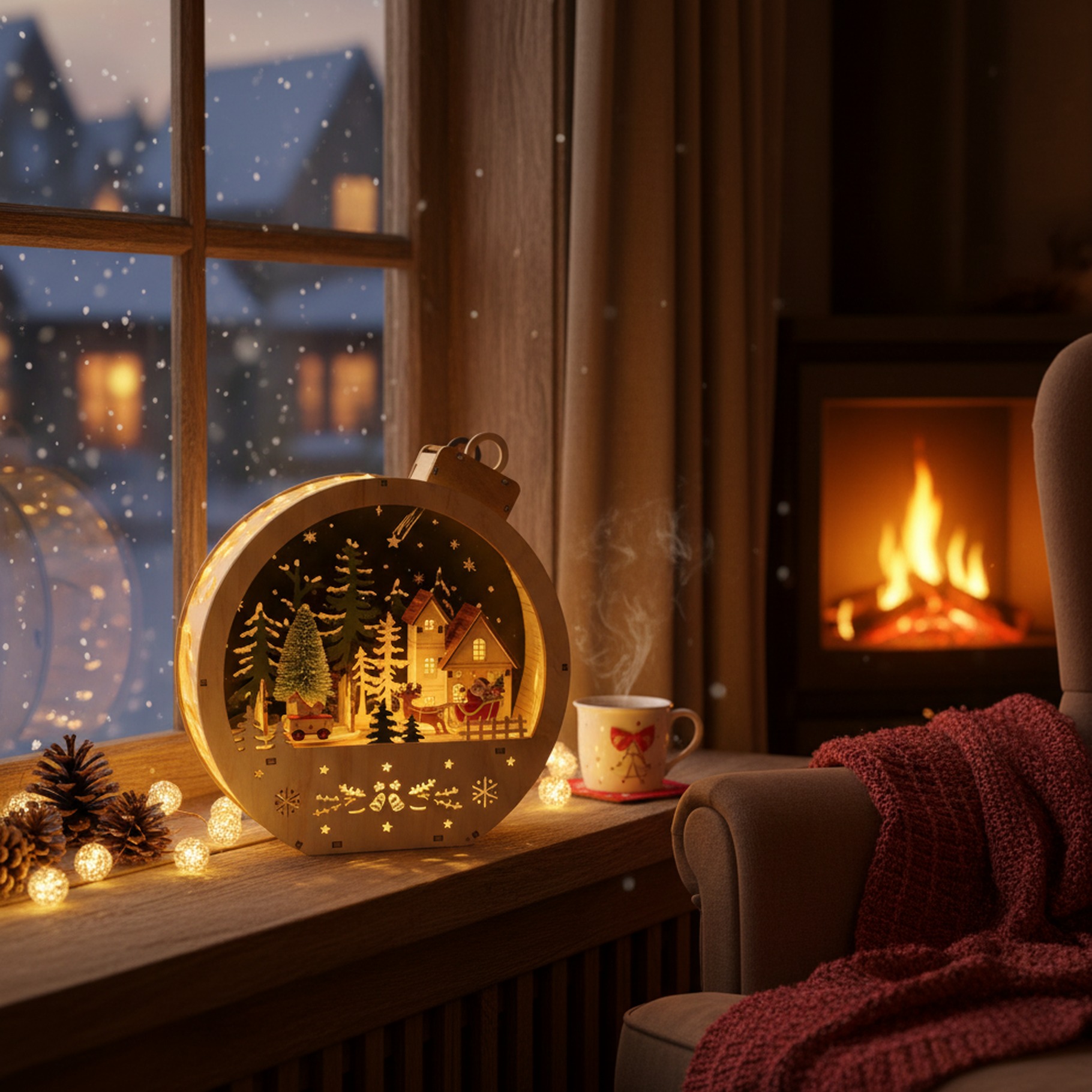 Holzdeko im Weihnachtskugel Design