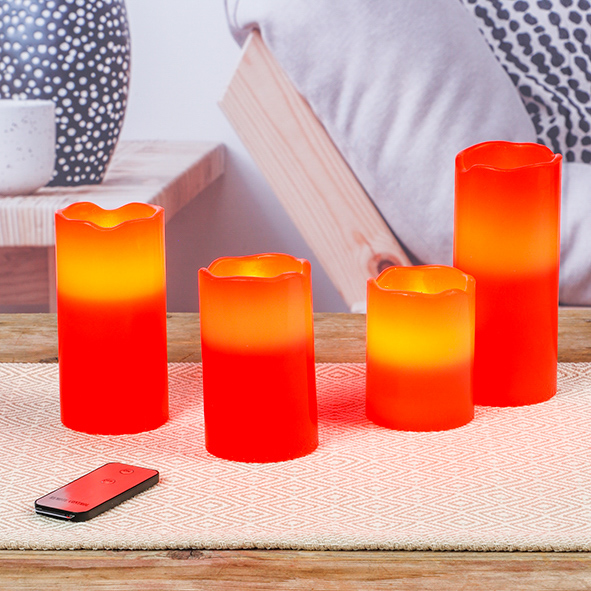 Flammenlose LED Kerzen, 4er Set, rot
