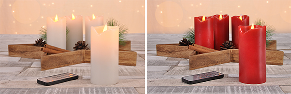 4 LED Kerzen auf Holzstern