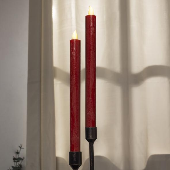 Stabkerzen 2er Set mit LED Flamme, Rustik rot