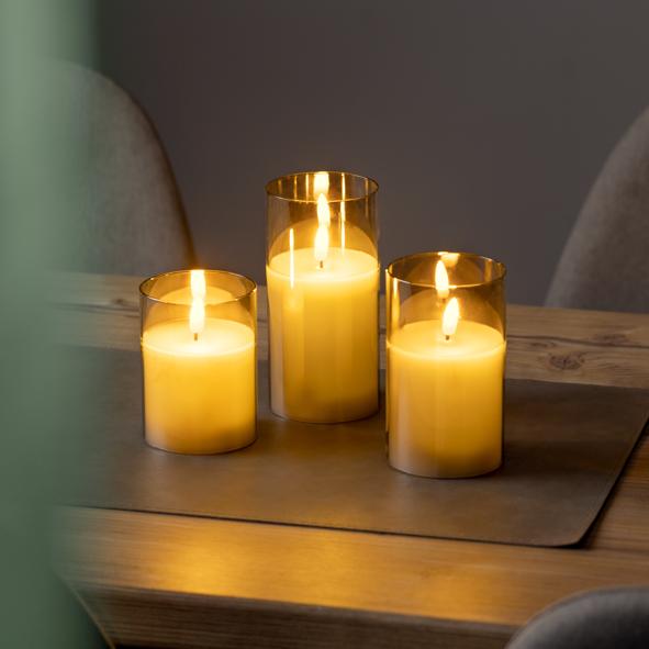 3er Set Flammenlose LED Kerzen im Glas