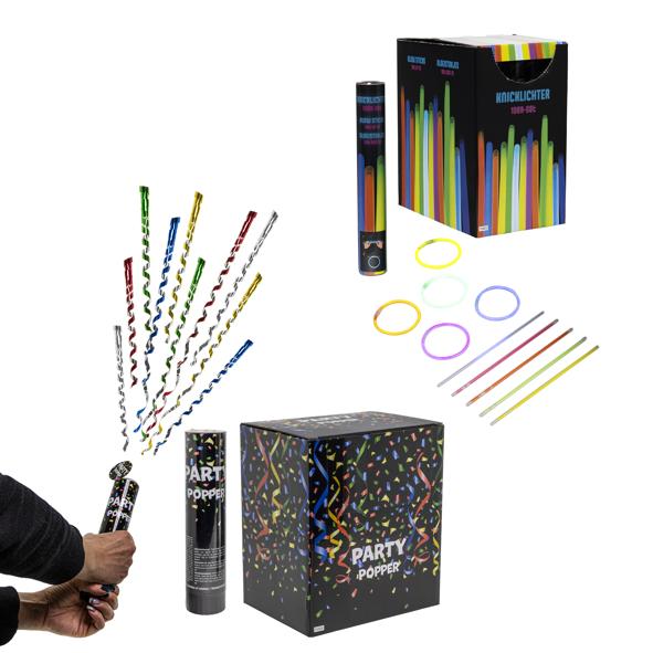 Mischkarton Party Popper und Knicklichter