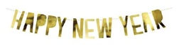 Partygirlande Happy New Year, gold – Länge: 9m