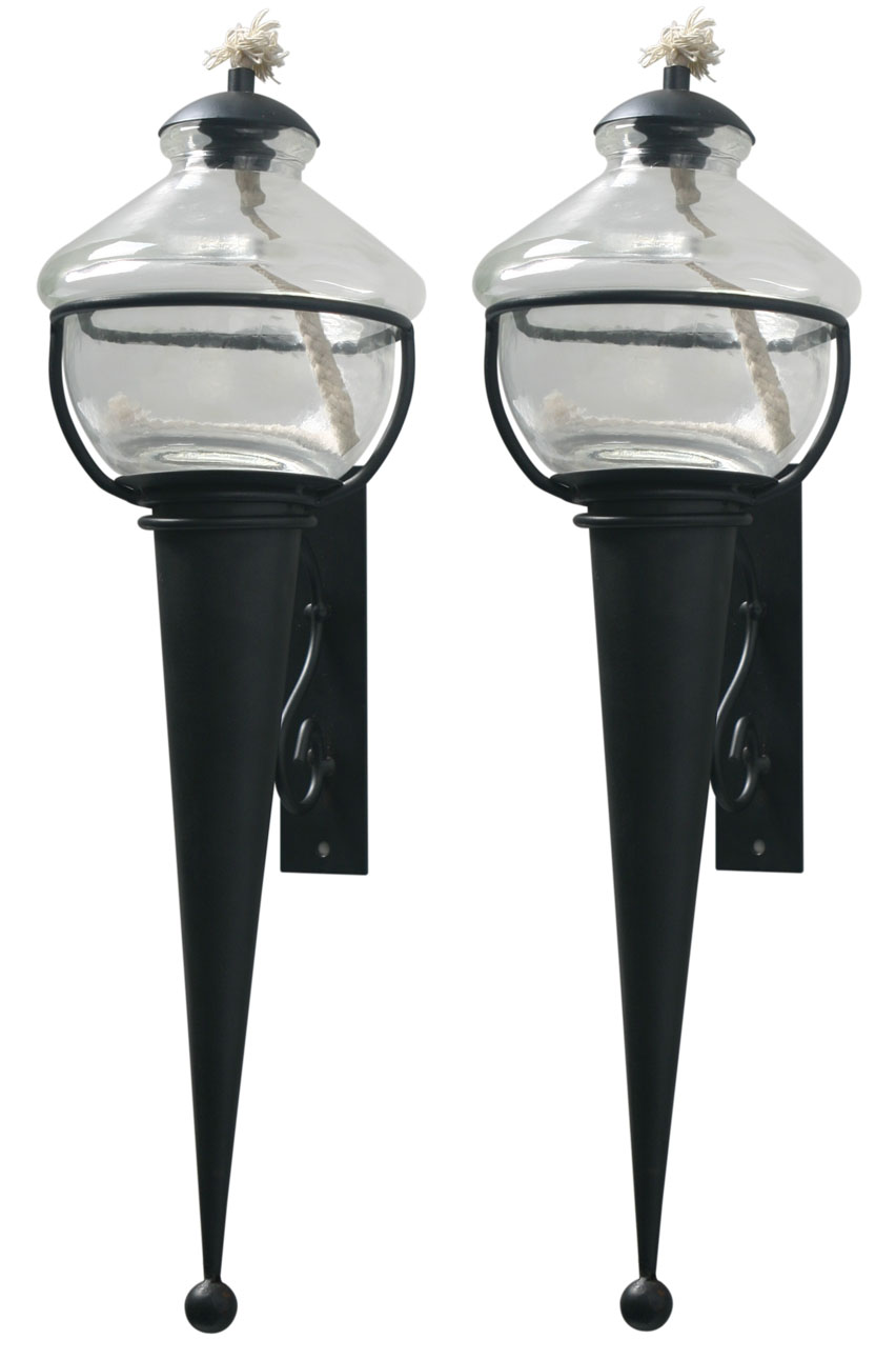 Wandfackel 2er Set aus schwarzem Metall