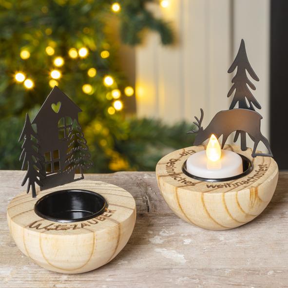 Kerzenhalter aus Holz und Metall