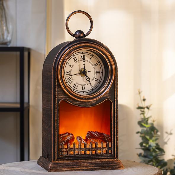 LED Kamin Laterne mit Uhr