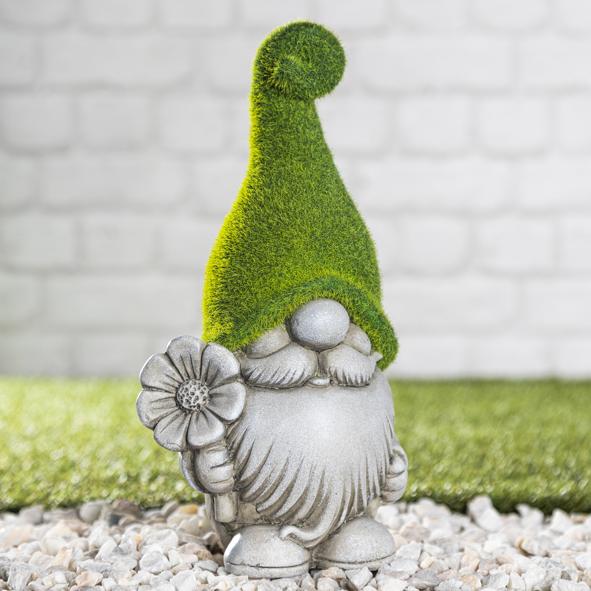 Dekofigur Zwerg mit Blume mit Moosoptik