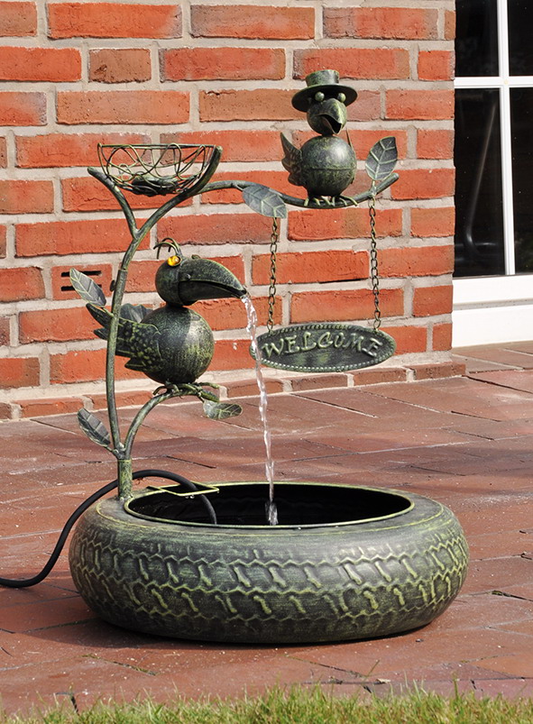 Metall Brunnen WELCOME mit zwei