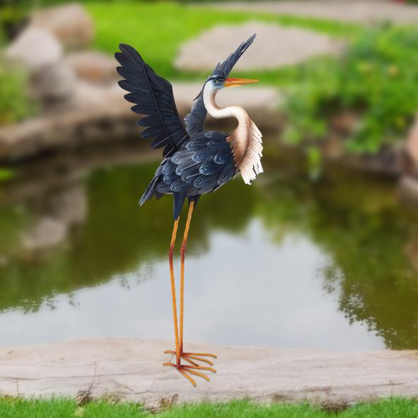 Gartenfigur Reiher aus Metall