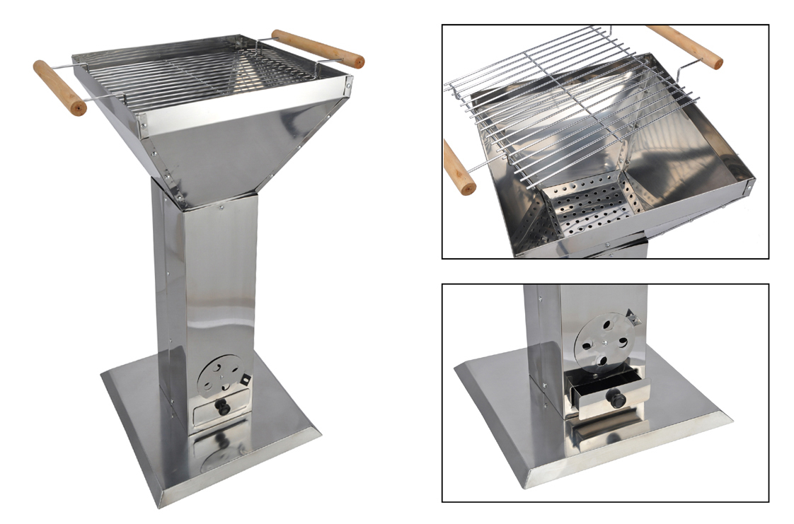 Trichtergrill aus Edelstahl, eckig