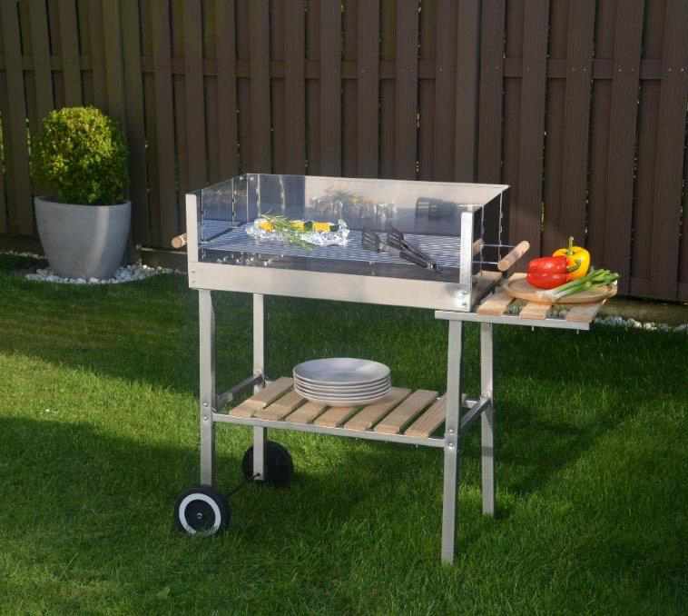 Grillwagen aus Edelstahl, rechteckig