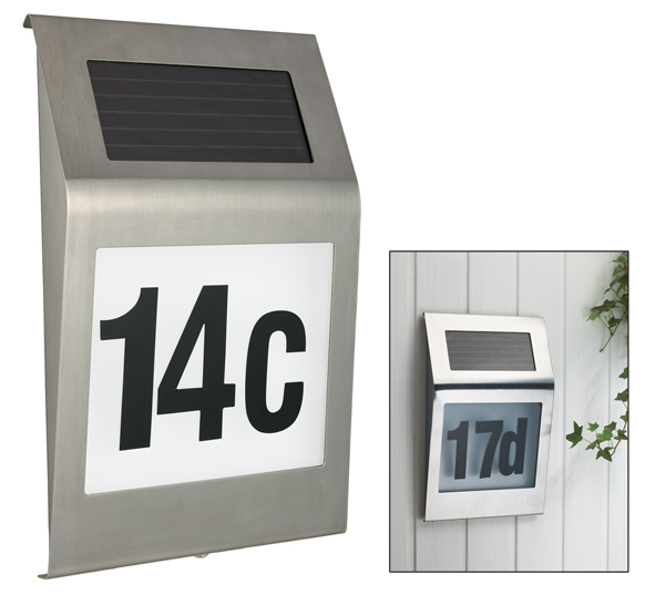 Solar-Hausnummer mit LED-Beleuchtung