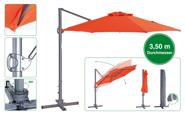 Alu-Ampelschirm Deluxe - Terracotta