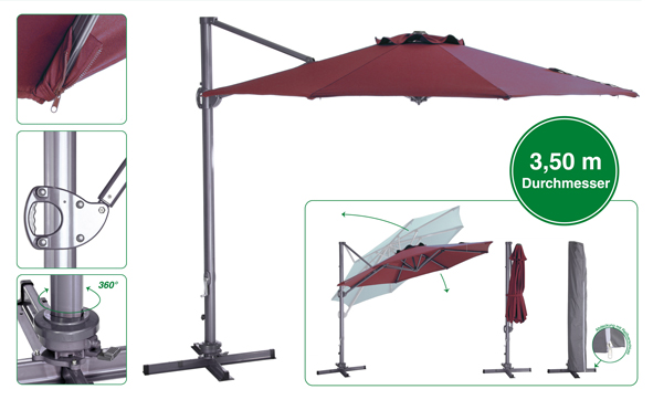 Alu-Ampelschirm Deluxe - Bordeaux