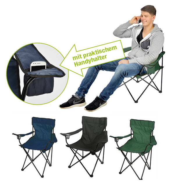 Regiestuhl aus Stahl, mit Handyhalterung