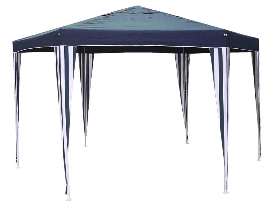 Pavillon, 6-eckig - blau - weiß