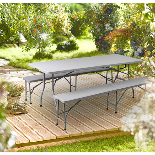 Bierzeltgarnitur, zusammenklappbar, ca. 180cm lang