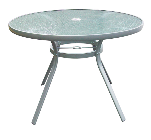 Runder Glastisch mit Aluminiumrahmen