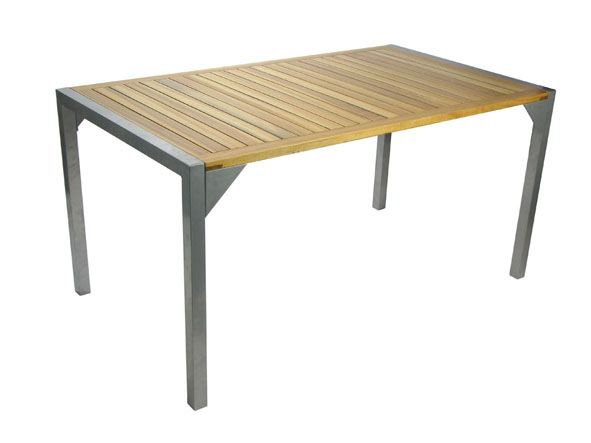 Rechteckiger Holztisch mit Alurahmen