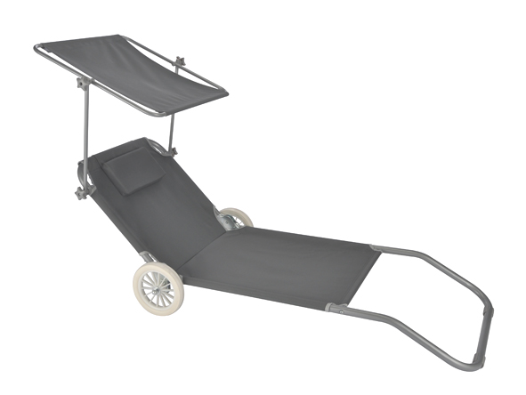 Strandliege mit Rädern und Dach,