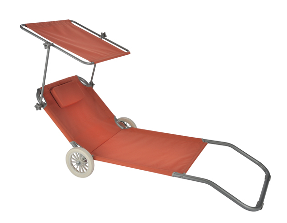 Strandliege mit Rädern und Dach