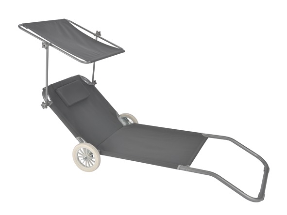 Strandliege mit Rädern und Dach,