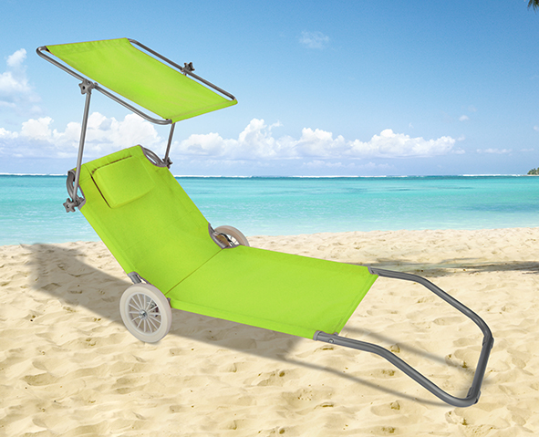 Strandliege mit Rädern und Dach,hellgrün