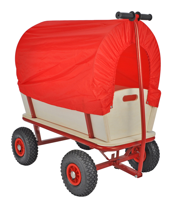 Transportwagen aus Holz, mit Regenschutz